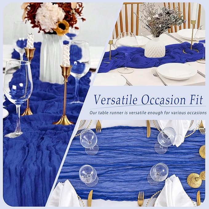 10 Pack Royal Blue Cheesecloth Table Runner 17x108 Inch Semi Sheer Boho Rustic Gauze Cheese Cloth Table Runners for Wedding Party Birthday Baby Shower Home Décor