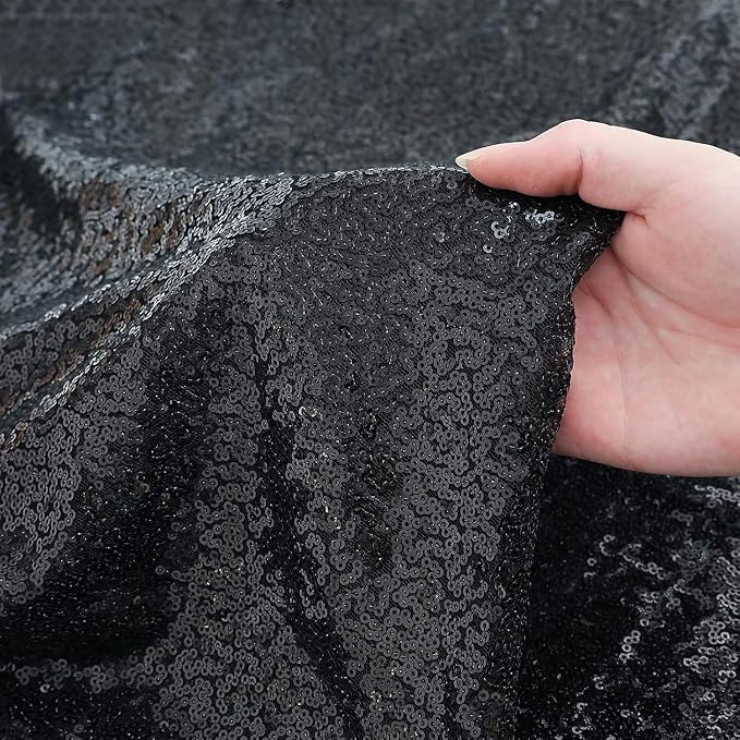 Sugargirl Halloween Black Sequin Backdrop Curtain 6 Panels 2FTx8FT Glitter Black Background Drapes Sparkle Photography Backdrop for Party Wedding Birthday Wall Decoration