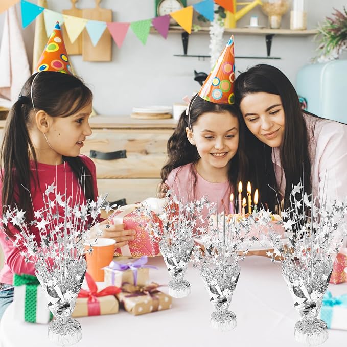 6 Pcs Metallic Foil Star Burst Table Centerpieces Patriotic Decoration for Wedding Birthday Graduation Veteran Day Memorial Day Holiday Party Supplies（Silver）