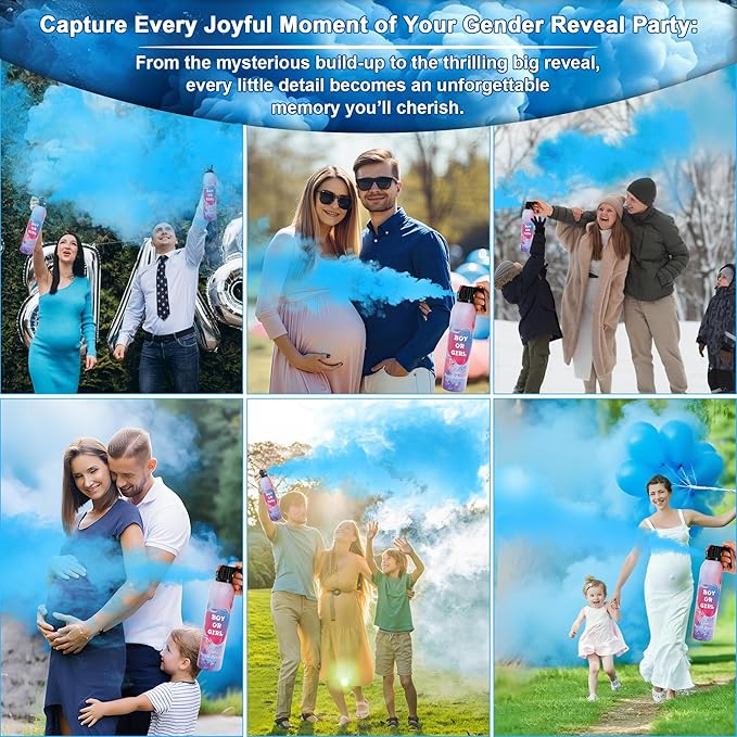 Large Gender Reveal Smoke Bombs 2 Packs, Blue Biodegradable Powder Spray for Baby Boy Reveal, Long-Lasting 10ft Smoke Effect, Unique Gender Reveal Ideas & Party Decorations