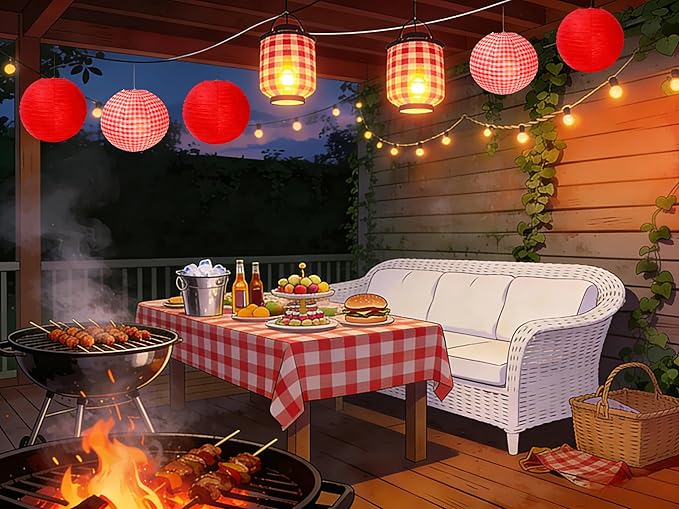 12 Inch Red Paper Lanterns,Red and White Round Hanging Chinese Paper Lanterns Decorations for Birthday Wedding Christmas Graduation Picnic BBQ Baby Shower Pizza Party Home Decor