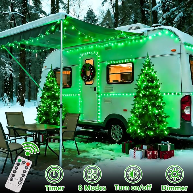 YEGUO Battery Operated String Lights, 2 Pack Each 33ft 100 LED Twinkle Fairy Lights Outdoor Waterproof, 8 Modes Clear Wire Green Christmas Lights Indoor with Remote