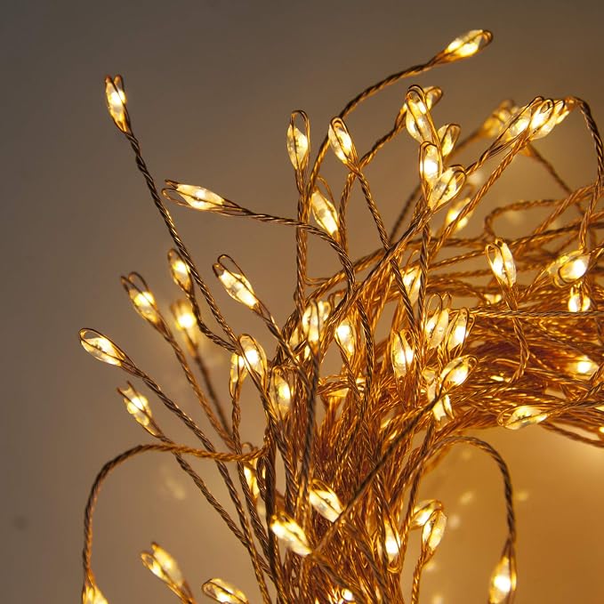 QBIS 240 LED Christmas Cluster Lights, 10ft Warm White Fairy Lights on Copper Wire, Plug in, Christmas Tree Lighting, Firecracker Light String Indoor Outdoor use, Window, Fireplace, Stair Decoration