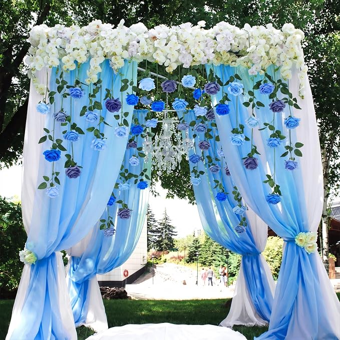 Lyrow 60 Pack Dusty Blue Artificial Flower Hanging Ornaments Floral Floating Garland Decorations Something Blue Wedding Coastal Minimalist Boho Bridal Shower Ceiling Garland Birthday Party Table Decor