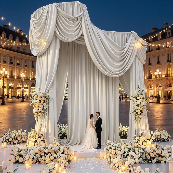 50x20ft Light Beige Ceiling Drapes, 10 Panels 20ft Height Wrinkle-Free Tent Draping Curtains for Wedding Party Tent Canopy Arch Backdrop Decorations