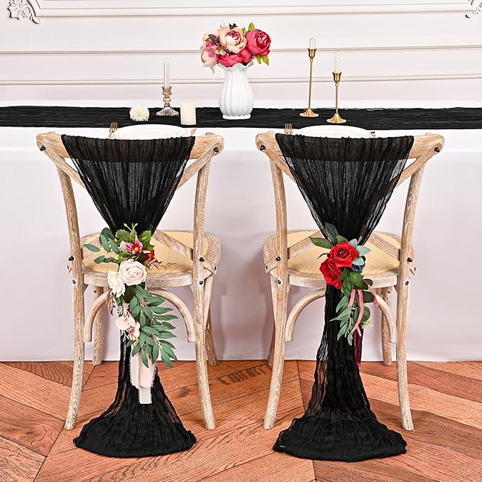 24 Pack Black Cheesecloth Table Runner,10FT Gauze Boho Long Cheesecloth Table Runners 20x120inch Rustic Cheese Cloth Table Runner for Wedding Party Bridal Shower,Table Decorations