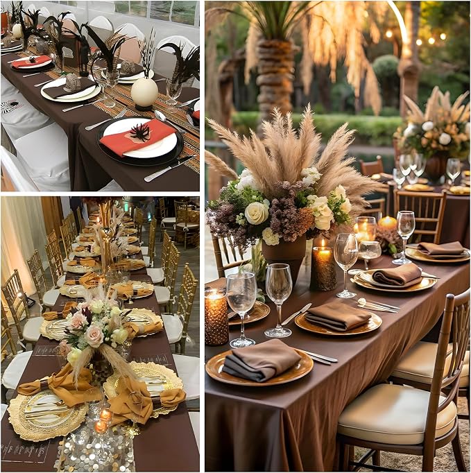 8 Packs Brown Tablecloth Rectangle 60x102 Inch Rectangular Table Cloth for 6 Foot Rectangle Table, Wrinkle Resistant Polyester Fabric Tablecloth Washable Table Cover for Wedding Party Buffet