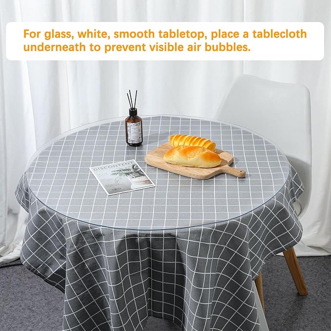 32 Inch Round Clear Table Protector Tablecloth Cover Desk Top Pad Mat for Glass Furniture Coffee Marble End Bed Sofa Side Bistro Bar Corner Night Stand Dinner Dining Room Table Thick Plastic PVC Vinyl