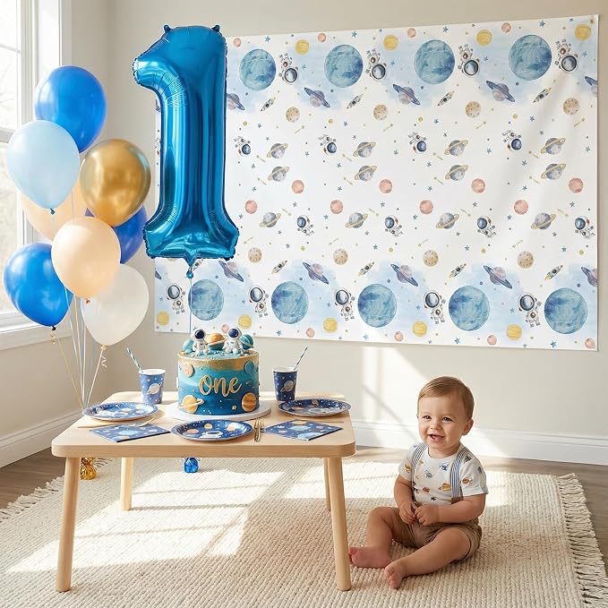 NatNarr 6 Pack First Trip Around The Sun Space Tablecloths, 54 x 108 Inch Outer Space Themed Tablecloth for 1st Birthday Baby Shower Home Party Decorations