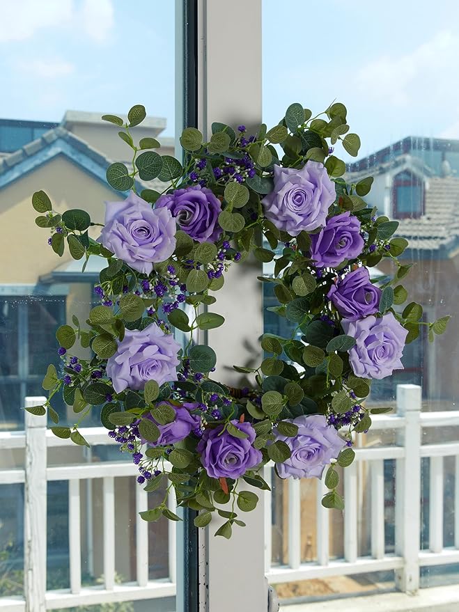 Anna's Whimsy 5.91FT Artificial Eucalyptus Garland with Flowers, Fake Rose Gypsophila Garland, Faux Floral Greenery for Wedding Spring Home Party Craft Art Table Runner Decor