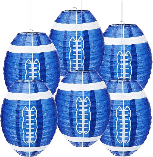Mudder 6 Pieces 12 Inches Football Paper Lanterns Sports Fan Party Decor Football Hanging Decoration Sports Ball Lantern for Birthday Game Day Tailgates Stadium Party Supply (Blue)