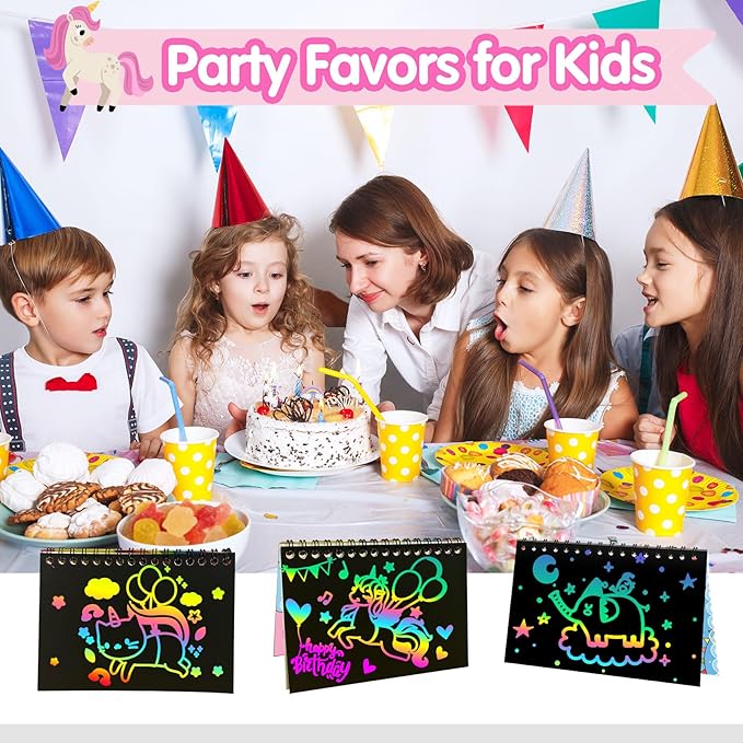 ZMLM Easter Basket Stuffers: 24 Pack Birthday Party Favors for Kids 4-8, Rainbow Scratch Art Notebook Paper, Goodie Bags Stuffers for Kids, Bulk Classroom Gifts Student Prizes Teacher Kindergarten