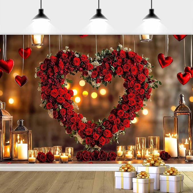 5X3ft Valentine's Day Backdrop Red Love Heart Photography Background, Wedding Bridal Party Background Decor Proposal Confession Backdrop Banner Portrait Photo Studio Booth Props, Red-3