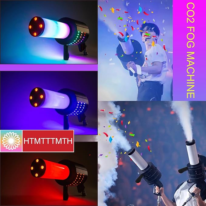 Handheld CO2 Jet Confetti Machine LED CO2 Cannon Blaster Smoke Machine with RGB Lights Carbon Dioxide Gas Column Gun Stage Effect Equipment Tube 3m Hose for Nightclub Wedding Party DJ