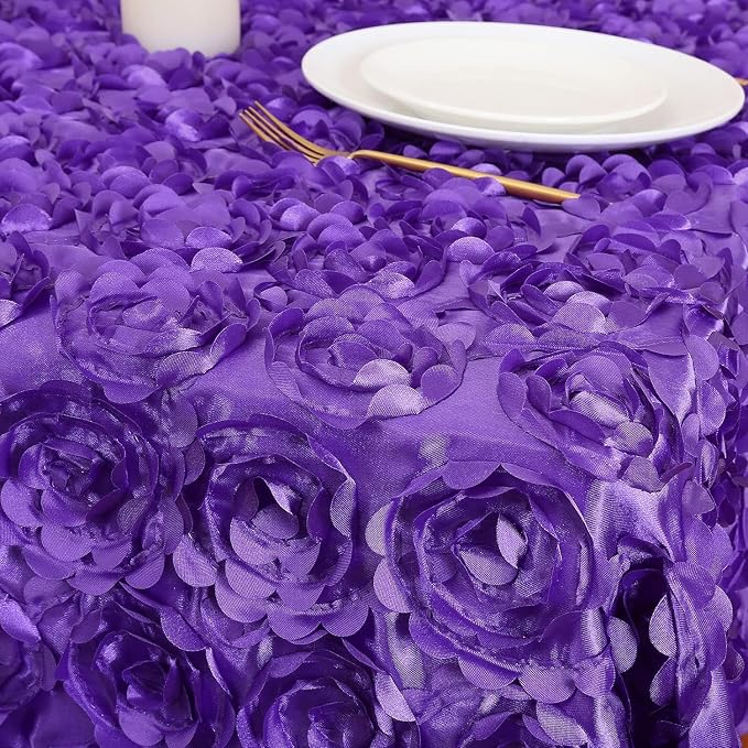 B-COOL Purple Rosette Tablecloth 90x156 Inch 3D Floral Table Overlay for Baby Shower Brithday Holiday Engagement Table Decorations Wedding Party Linens