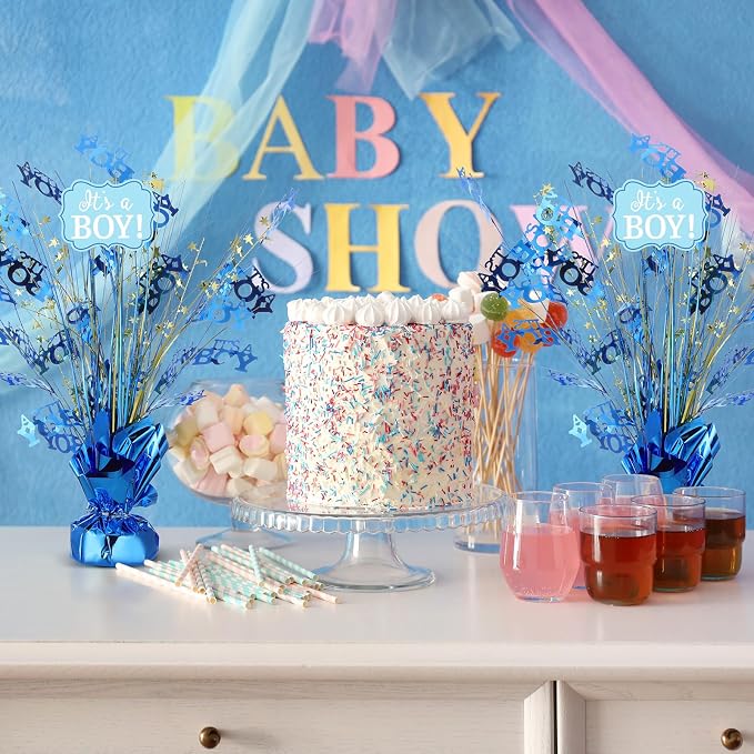 Wenqik 9 Pcs Baby Shower Foil Spray Centerpiece It's a Boy Table Centerpiece Gender Reveal Birthday Party Decors Metallic Table Decoration for Home Baby Shower Party Celebrations, Blue