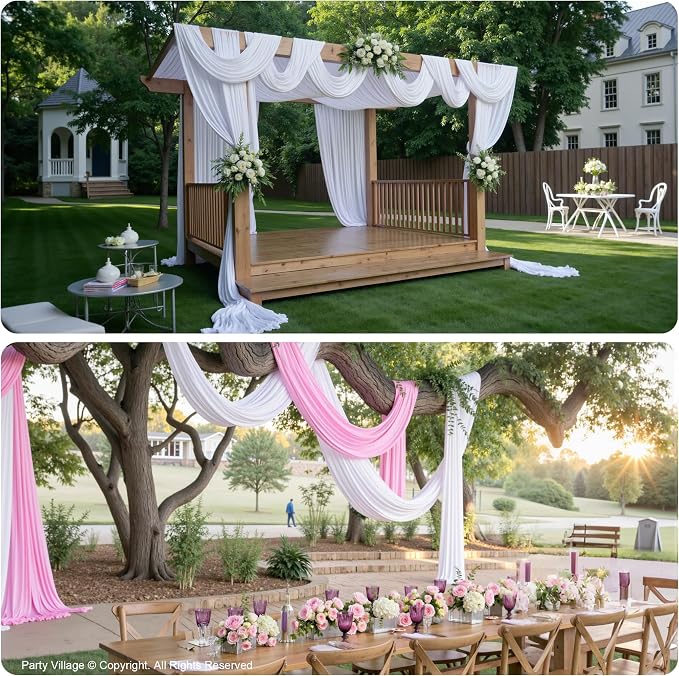 10ftx40ft White Ceiling Curtain for Wedding Parties – 2 Panels Wrinkle-Free 40 FT Long Tent Draping Curtains for Wedding, Birthday & Theme Parties, 40ft Height with Rod Pocket