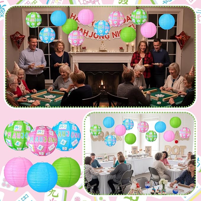 Panelee 12 Pcs Mahjong Party Decorations Mahj Theme Hanging Paper Lanterns for Game Night Mahjong Night Celebrations Party Supplies