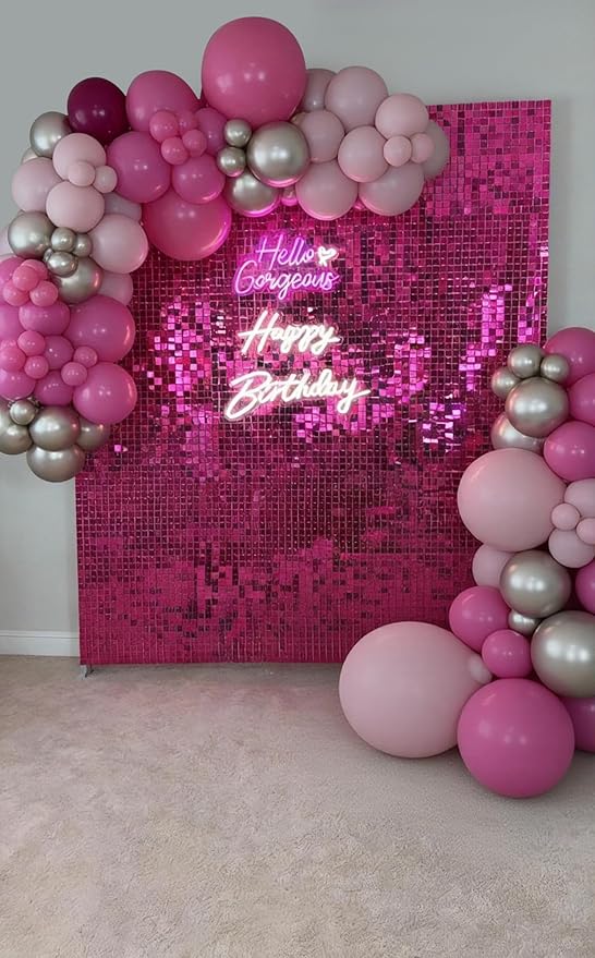 HotPink Shimmer Wall Backdrop 24 Panels Cover 6 x 4 Ft, Photo Backdrops for Wedding,Anniversary,Birthday,Party Decoration