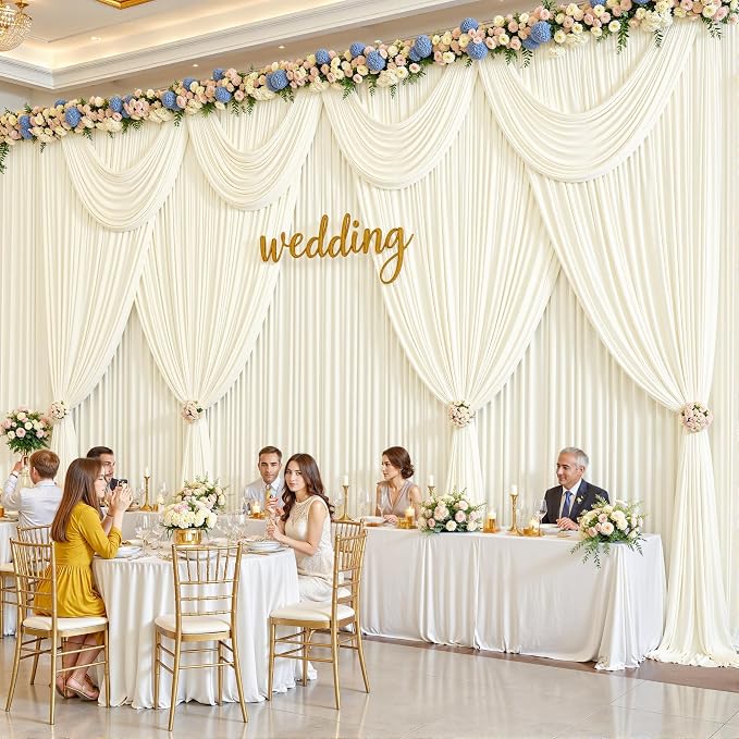 4 Panles Ivory Backdrop Curtains - Wrinkle Free Fabric Backdrop Curtain for Photoshoot, 10FT Wedding Party Photo Backdrop Drapes for Birthday Baby Shower Photography Stage Background Decorations