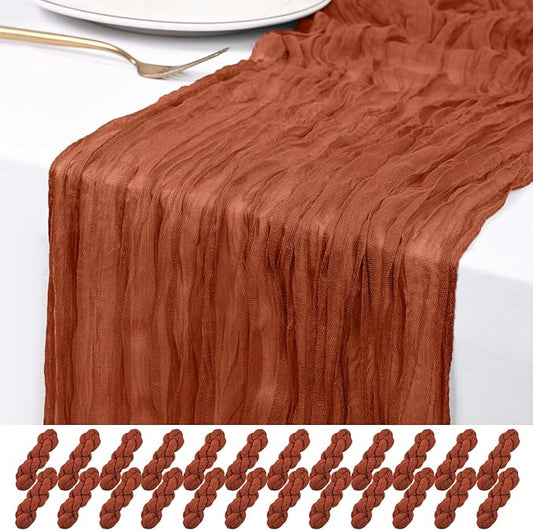 24 Pack Terracotta Cheesecloth Table Runner 120 inch Fall Thanksgiving Boho Rustic Gauze Farmhouse 10FT Cheese Cloth Runner for Baby Shower Wedding Party Holiday Home Decor
