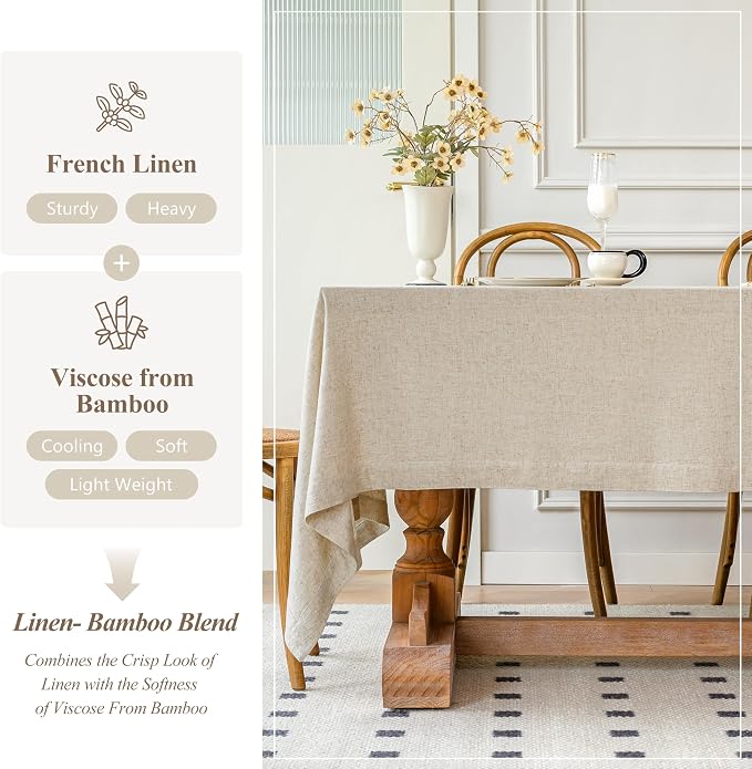 Linen World Linen Blend Tablecloth 90x90 Inch,Linen-Textured Soft Cool & Breathable,Machine Washable Square Table Cloth for Dining,Kitchen,Outdoor,Festival