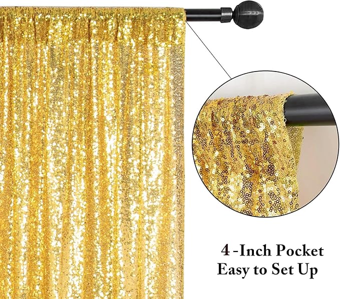 Eternal Beauty Gold Sequin Backdrop, 20x10 Ft Glitter Background Curtains for Mother's Day Shimmer Photography Party Wedding Birthday Back Drop Decor