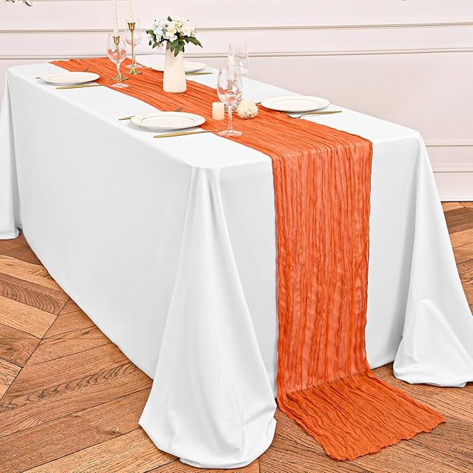 24 Pack Orange Table Runner 10Ft Cheesecloth Table Runner Rustic Gauze Table Runners Romantic Long Sheer Fabric Cheese Cloth Table Runners for Wedding Party Bridal Baby Shower