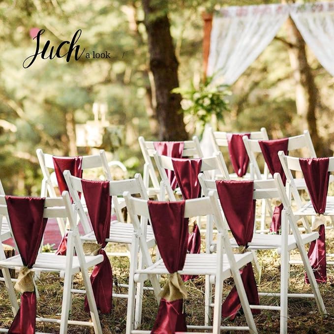 Pesonlook 120 PCS Burgundy Satin Chair Sashes Bows,Satin Chair Sashes Universal Chair Cover for Wedding Reception Restaurant Event Decoration Banquet,Party,Hotel Event Decorations (7 x 108 inch)