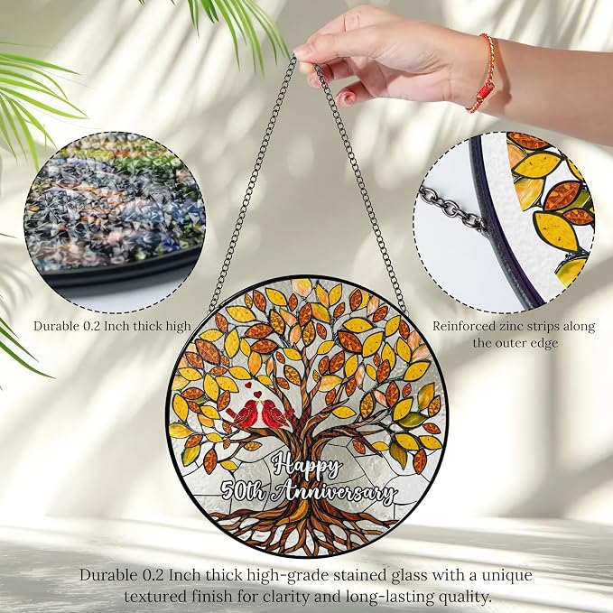 50th Wedding Anniversary Stained Glass Suncatcher, Golden Anniversary Wedding Gift, 50th Anniversary Marriage Gifts for Couples, Wife, Husband or Parents, 50 Year Marriage Celebration