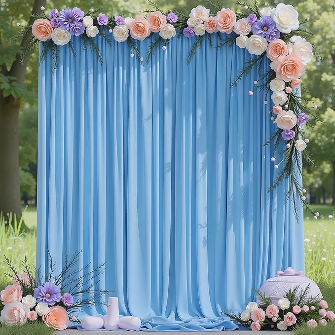 Wokceer Blue Backdrop Curtain for Wedding Parties 10x8FT Photo Polyester Backdrop Drapes for Wedding Photoshoot Baby Shower Birthday Party Curtains Photography Background 2 Panels 5x8FT