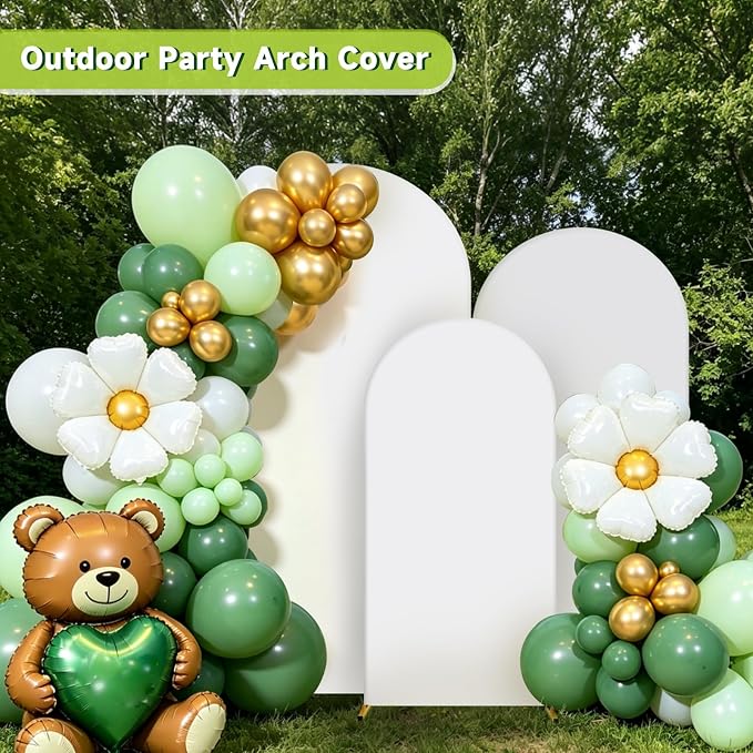 Hemmotop White Arch Cover Set of 3-6ft/ 5ft/ 4ft Arch Covers Stretchy Backdrop, 3-Piece Spandex Arched Stand Background Covers for Baby Shower Birthday Party
