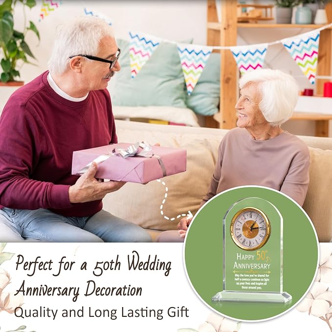 OkiyiD 50th Anniversary Wedding Gift, Anniversary Quartz Clock, Desk Table Clock, 50 Years of Marriage, Golden Wedding for Couple, Parents, Grandparents (50th Anniversary)