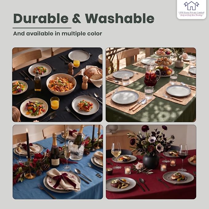 LFH Home Cotton Rich Beautiful Tablecloth for Rectangle Tables, 60 x 72 Inch Table Cloth, Machine Washable Fabric Table Cover for Dining Table, Kitchen, Parties, Holidays & Everyday Use-Military Green