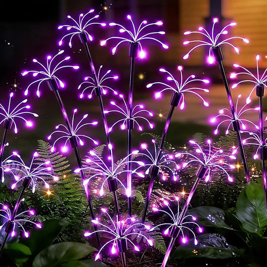 Solar Garden Lights Outdoor, 8 Pack 2-Layer Purple Solar Firework Lights, Waterproof Starburst Fairy Light Garden Decor for Yard Patio Pathway Lawn, Unique Gifts for Women Mom Grandma Mother's Day