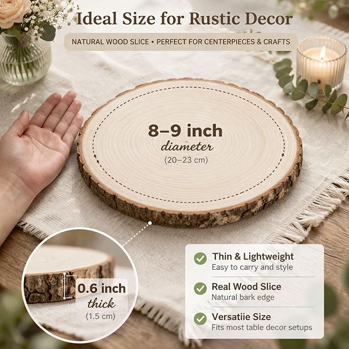 Wood Slices for Centerpieces 10 Pcs Natural Wood Rounds 8-9 Inch for Wedding Table Decor Rustic Centerpiece Base