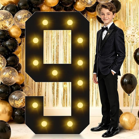 4FT Marquee Light Up Numbers, Black Giant Marquee Number 9, Pre-Cut Foam Board Set Can Be Used for Birthdays,Weddings,Party Anniversaries