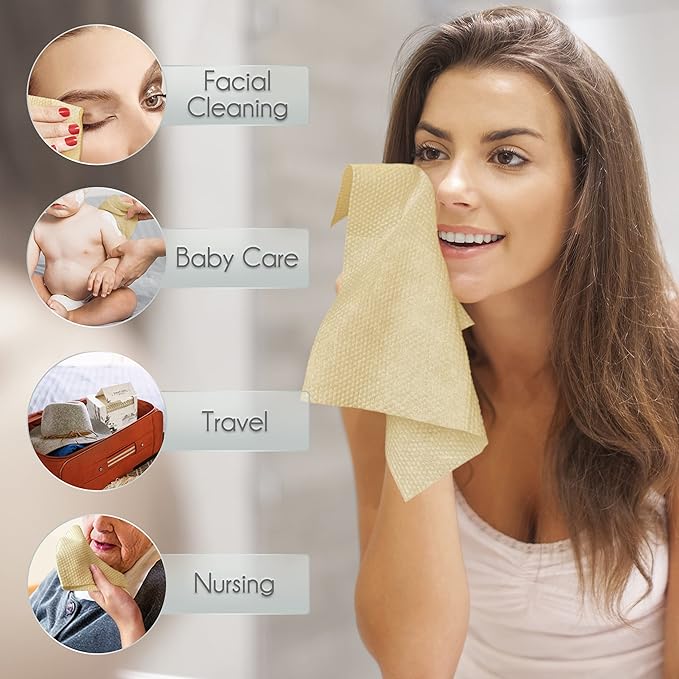 WOWOTEX Bamboo Rayon Disposable Face Towel Biodegradable Large Dry Face Wipes 120 Count / 2 Boxes Extra Thick Soft Clean Facial Towels for Sensitive Skin, Makeup Removing, Facial Cleansing, Nursing