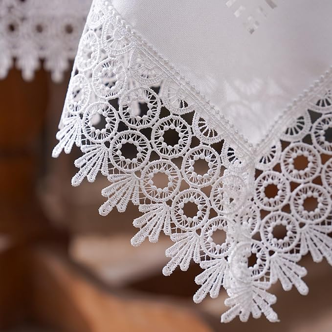 ARTABEL Cut Work Table Cloths with Lace Laser Die-Cut Exquisite Vintage Shabby Chic for Holiday Wedding Long Dinner Tables (Offwhite, 60 x 120 Inch)