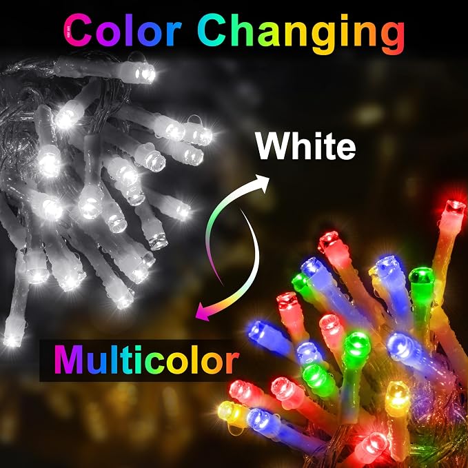 KNONEW 197FT 500 LED Christmas String Lights Outdoor Color Changing 11 Modes Timer Fairy Light Plug in Waterproof Lights for Xmas Tree Yard Wedding Decorations (Cool White to Multicolor)