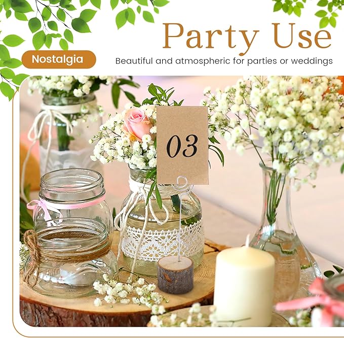 Amyhill Wedding Table Centerpieces 12 Wood Slices 24 Wood Place Card Holders 60 Kraft Place Cards Natural Wooden Table Number Holders Rustic Food Labels Sign Name Card Picture Holder with Swirl Wire