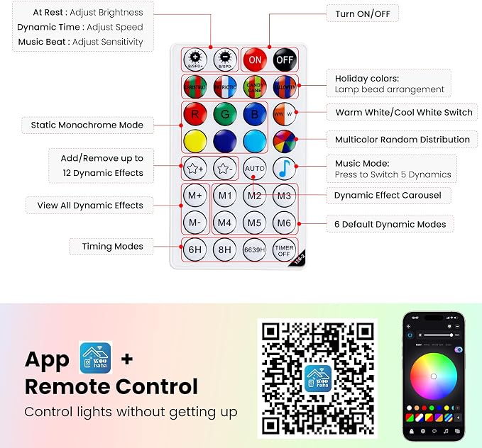 HEYFUNi Smart RGB-IC Curtain Lights Plug in App Control, 8.2x6.6ft 280 LED | Waterfall Lights with Music Sync, Warm White & Color Changing Curtain Lights with 2.4G Remote, DIY Modes for Bedroom Party