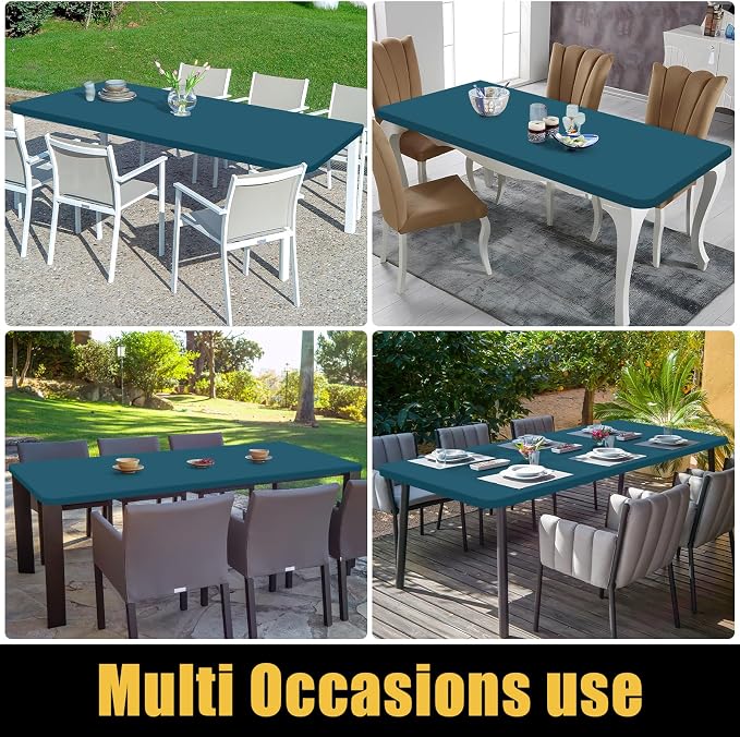 Smiry 6 Pack Rectangle Picnic Table Cloth, Waterproof Elastic Fitted Tablecloths, Washable Polyester Rectangular Patio Table Cover for Camping, Indoor and Outdoor (Peacock Blue, 30"x72")