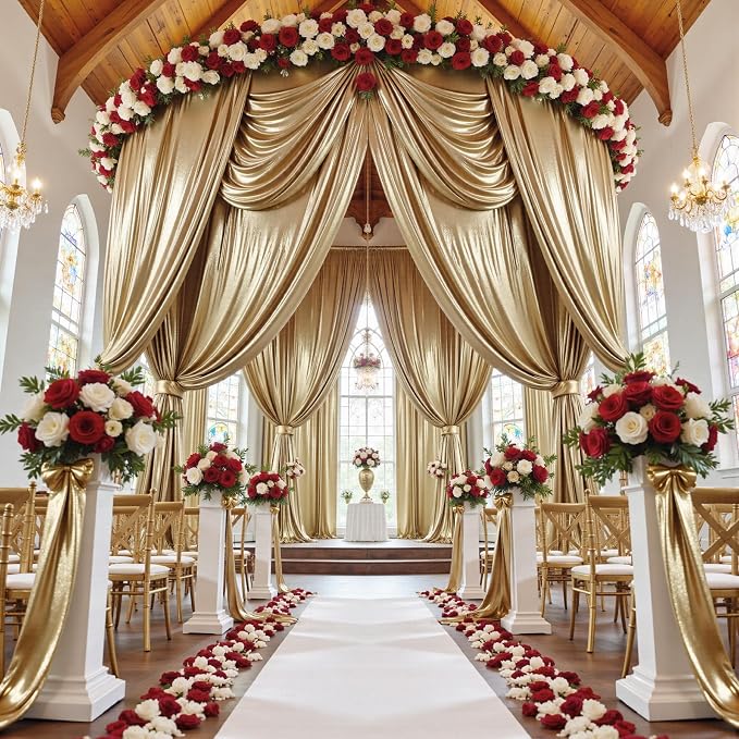 gogoparti 30x20FT Champagne Shimmer Backdrop Curtains for Weddings Parties - 6 Panels of Extra Long 5x20FT Drapes, Includes Dual Pole Pockets, Wrinkle-Free Fabric for Party, Tent Decoration