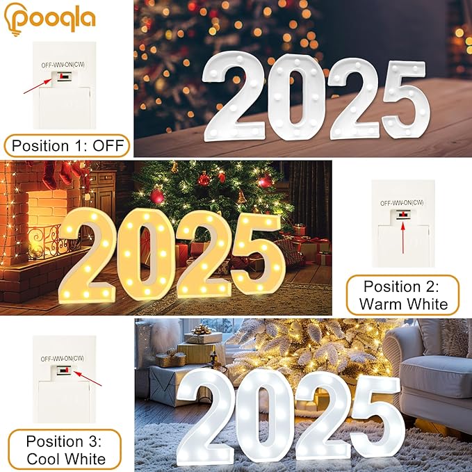 Pooqla 75th Birthday Decoration for Woman Man, Decorative LED Light Up Numbers, Marquee Numbers 75 Sign for Party Backdrop 75th Wedding Anniversary Decor, Warm White and Cool White Number 75