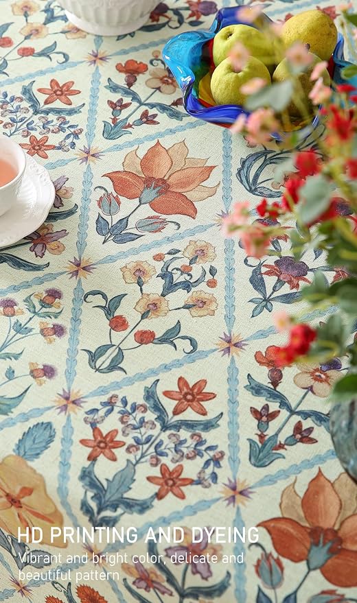 ISAENNE Designer Elegant Round Linen Tablecloth,Diameter 55"-Floralsea A | French Vintage Table Cloth,Colorful Floral Pattern,Beautiful,Decoration,Heavyweight,Dining Room,Kitchen,Thanksgiving