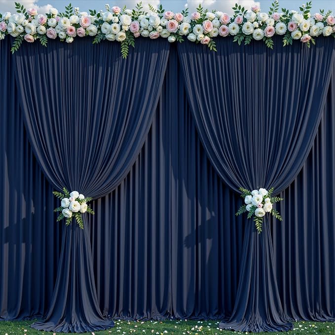 10 Panels Navy Blue Backdrop Curtains for Wedding Party Wrinkle Free Backdrops Curtain Drapes Fabric Decorations Photo Back Drop Cloth for Baby Shower Photography Stage Reception 50ft(W) x 12ft(H)