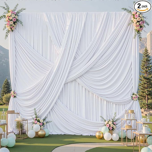 10ft×12ft White Backdrop Curtain for Wedding Parties, 2 Panels Wrinkle Free Polyester Photo Backdrop Drapes Back Drop Cloth for Independence Day Birthday Photography Background