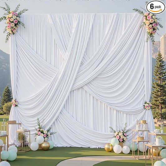 30ft×12ft White Backdrop Curtain for Wedding Parties, 6 Panels Wrinkle Free Polyester Photo Backdrop Drapes Back Drop Cloth for Independence Day Birthday Photography Background
