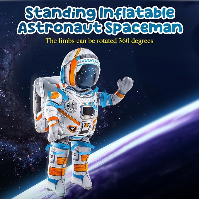 Jenaai 2 Pcs 53 Inch 4d Standing Inflatable Spaceman Astronaut Balloons, Large Inflatable Astronaut Toys Outer Space Balloon Party Decorations for Galaxy Planet Theme Birthday Party Supplies